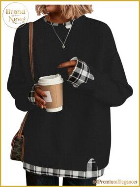 Oversized Cut-Out Crew Neck Sweater Ribbed Knit Pullover